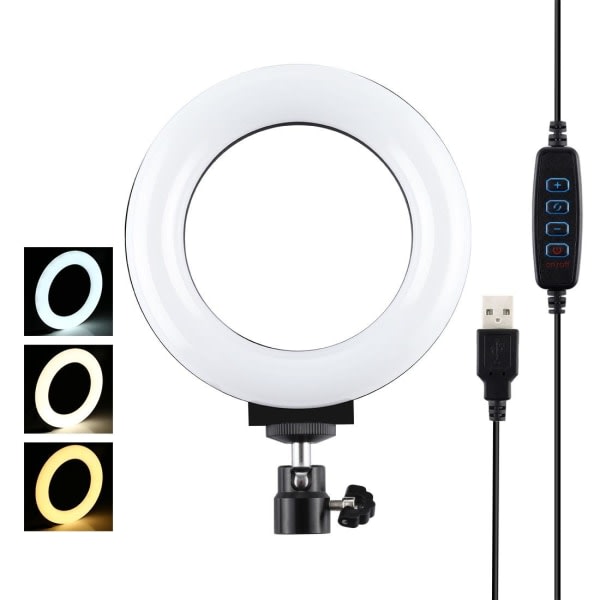 Puluz 4,7\" USB 3-trins Dæmpbar LED Ring Videolys med Bordstativ LED-ring Sort og Bordstativ