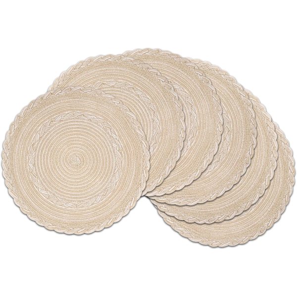 6 kpl Beige Puuvillaisia Aluslautasia, 38cm Pyöreät, Lämpöä Kestävät, Pestävät, Keittiö pöydän Koristelu Beige kantad