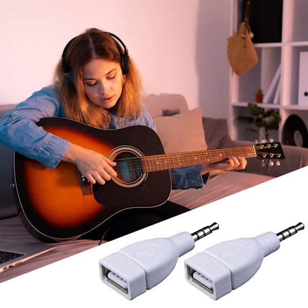 Lydkonverterer 3,5 mm AUX Hann til USB 2.0 Hunn Kontakter for Musikkavspilling 2 stk 2pc