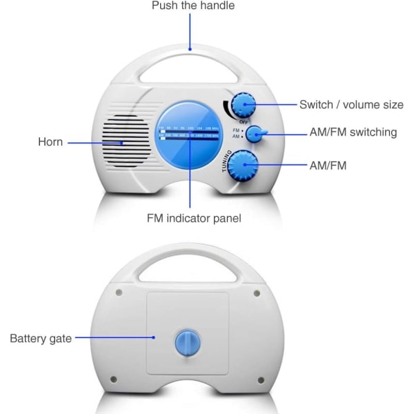 Galaxy Vattentät duschradio,duschhögtalare med AM/FM-radio,hängande radio,batterier ingår ej