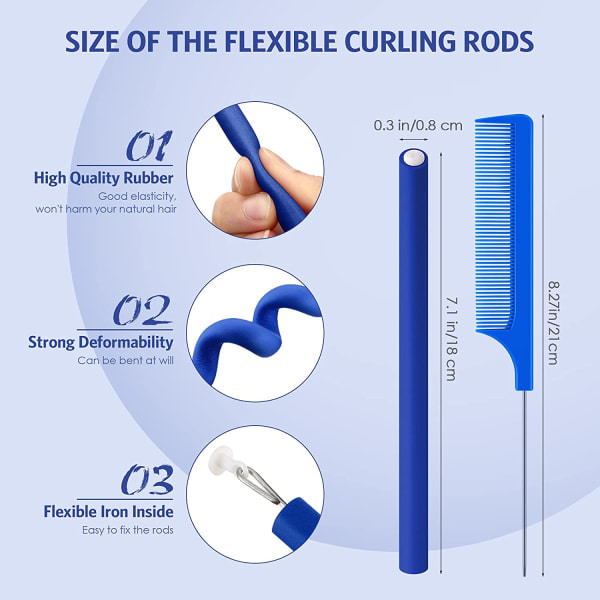 TG 30 kpl joustavia kiharrinta Twist Foam Hair Rollers 7x0,3 tuumaa Tummansininen