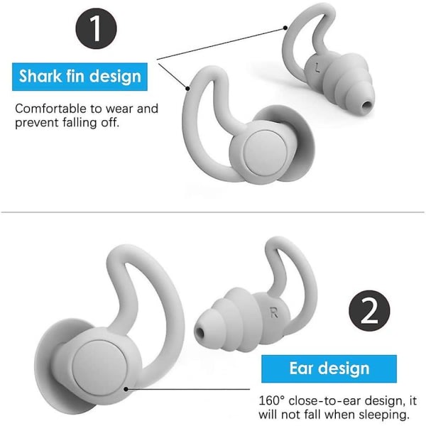 Bullerreducerende öronproppar i silikon (grå-3 pilsner)