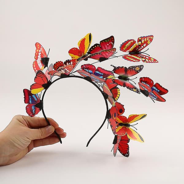 Vinterkampagne, sommerfuglehårbånd, glitrende sommerfuglefascinatorhat elegant hårbøjle til kvinder kostume teselskabstilbehør