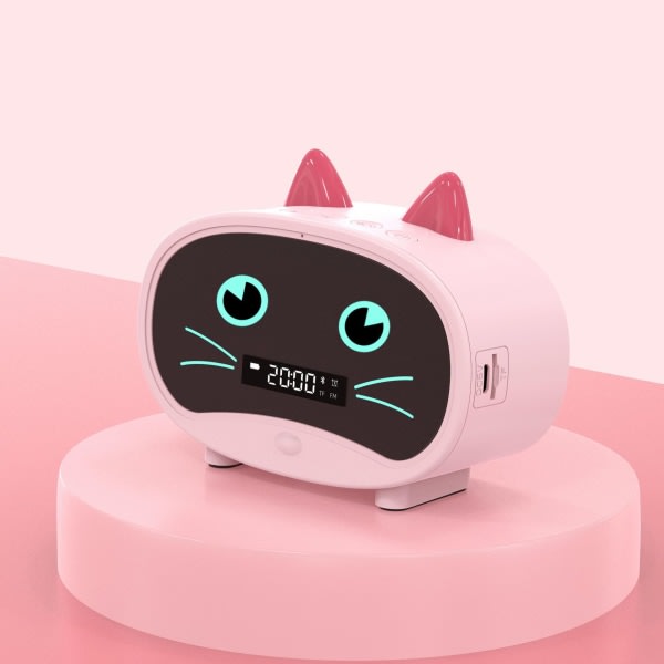 Rosa tecknad katt väckarklocka dubbel väckarklocka, Bluetooth-högtalare, handsfreesamtal