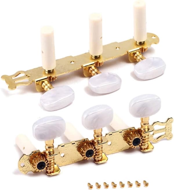 Stemmeskruer for klassisk gitar, 2-pakning, perlehvite stemmemaskiner med sølvbelagt finish, 35 mm stolpeavstand for klassiske gitarer