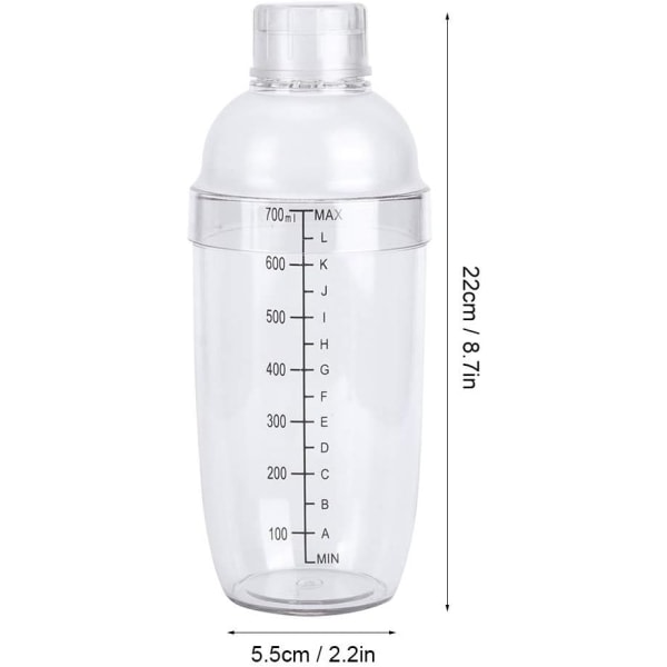 Galaxy Cocktailshaker i plast, 700 ml Shaker Cup Klar Drink Shaker flaske Iste Pot Mixing Shakers med vægt 700ml