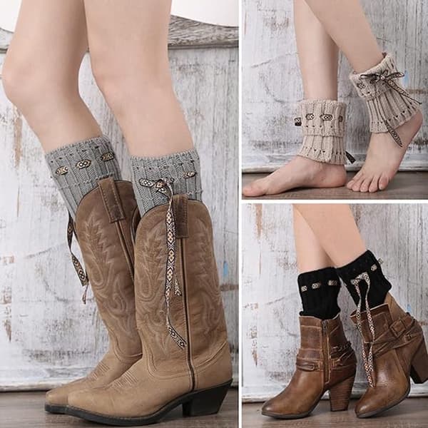4 par benvarmere - varme vinterstøvler til kvinder korte støvleovertræk hæklede sokker gave til_yu