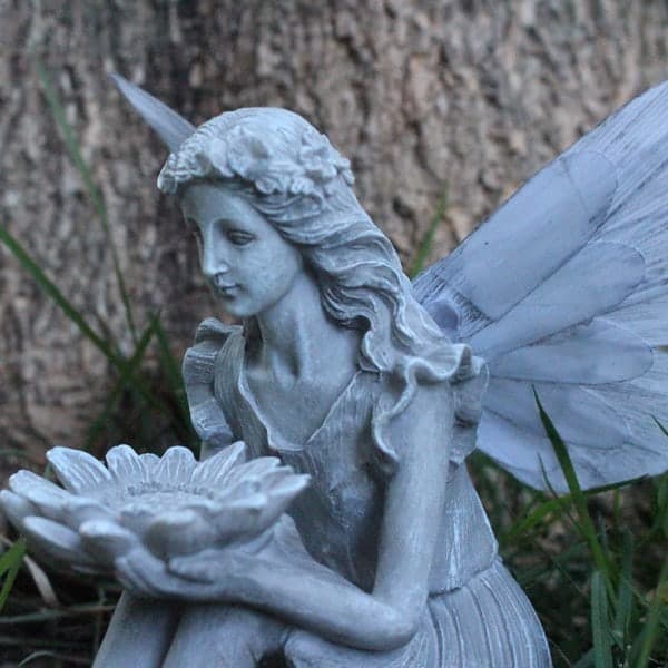 Havefigur Fe Fuglebad Solcellelampe Figur Harpiks Skulptur