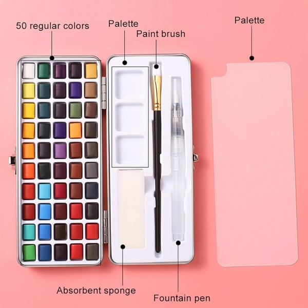 50 Färger Bärbar Ljus Färgset Hållbart Vattenfärg Pigment Färgset Perfekt för Studenter, Barn, Nybörjare och Mer (50 är Perfekt)