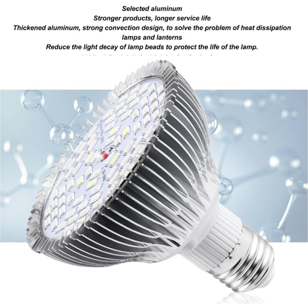 50W Fullspektrum Växtlampa Glödlampa E27 Sockel 78 LED-pärlor Bra Värmeavledning Växtlampa för Växthus Grönsaksplantor AC85-265V, DUBUNS