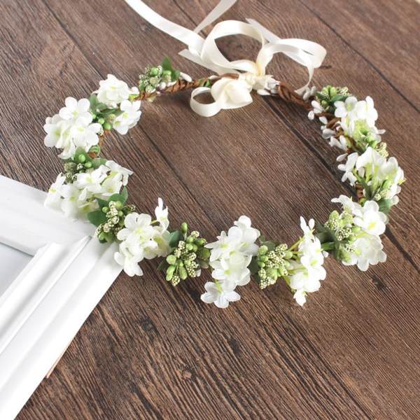Blomsterpannband för kvinnor Blomma Krona Blomkrans för Mors Dag Bröllopsfest Strand (vit)