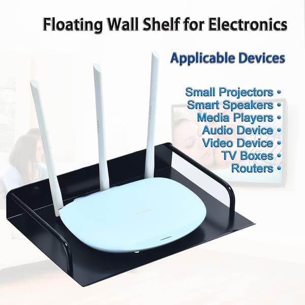 Wall-mounted router shelf, small metal projector wall stand, TV box bracket floating shelf (1 layer, small)_yux