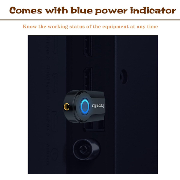 Bluetooth Transmitter - Bluetooth 5.0 Bærbar Trådløs Adapter - 3.5mm Lav Latency Stereo Lydsystem - til Bil/TV/Computer/Laptop - Sort_yu