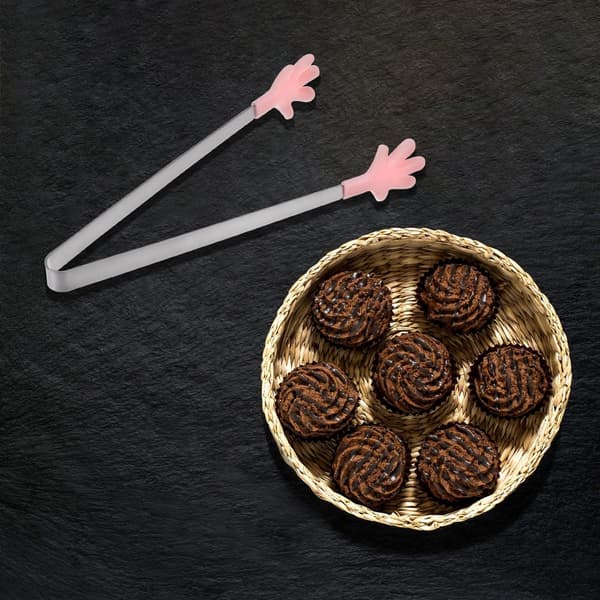 Mini-matlagningstång i rostfritt stål med värmebeständiga silikonspetsar, 14,4 cm rosa serveringstång för kök, grill, sallad och buffé