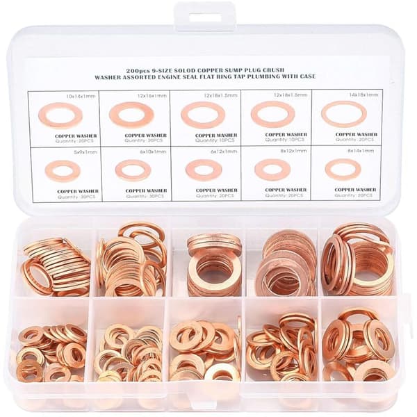 Copper Washers, Gaskets Sealing Ring, Flat Washers, O-ring with Box for Sealing - 200 pcs/M5 M6 M8 M10 M12 M14_yux
