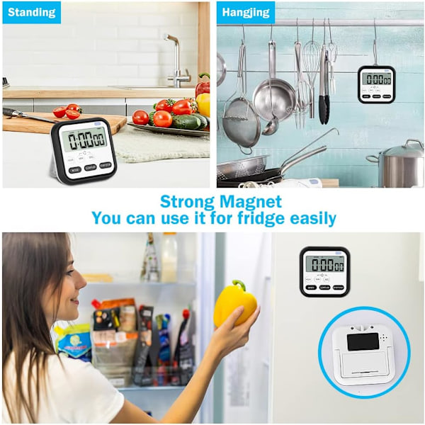 Digital visuell timer 24-timmars magnetisk klocka stoppur räkna upp och ner timer med stor LCD-skärm och stora siffror