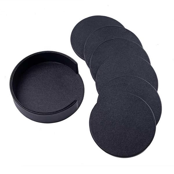 6-pak vendbare coasters i sort PU-læder med holder sort