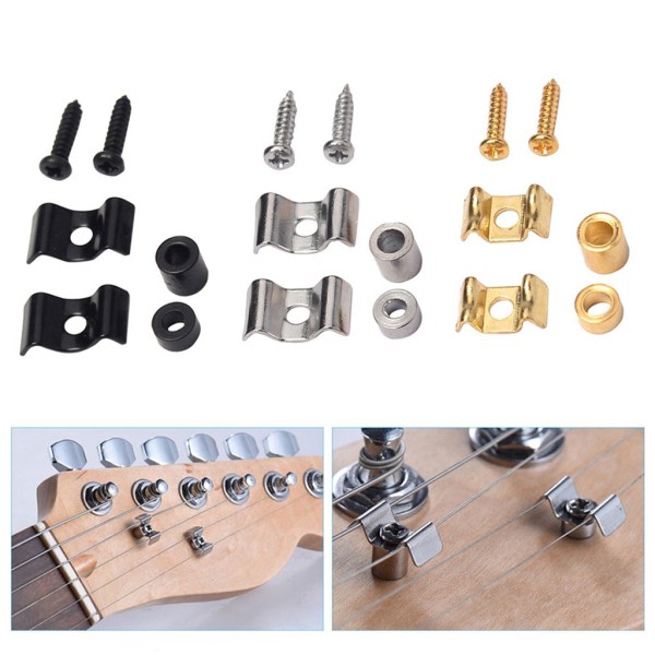 Gitarrstränghållare String Tree Roller med skruvar Metall Roller String Trees Retainers Guider Roller Gitarrtillbehör Svart