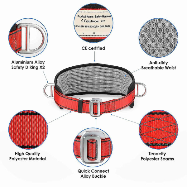 Galaxy Säkerhetsbälte för klättersele, positionerande klätterbälte med midjeskydd och 2 D-ringar