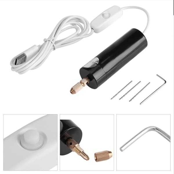 Mini håndholdt drill, bærbar elektrisk drill med 3 borrkroner DC 5V