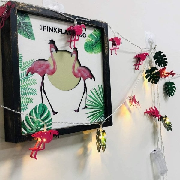Joulu Flamingo valokuvakehyksen seinävalaisin Rustic taulukehykset Lamppu Led Joulu Halloween (Pink Flamingo)