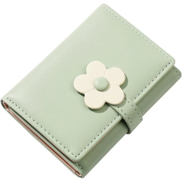 Galaxy Trefaldig plånbok smal myntväska ID/fotokortshållare 3D-blommigt spänne (grøn) Grön