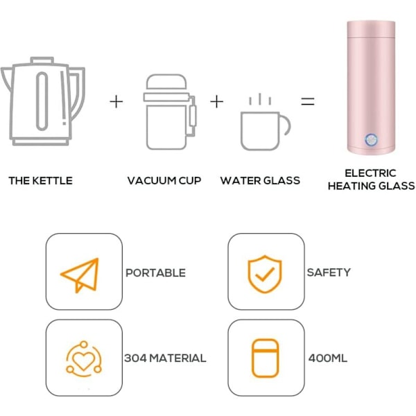 1 x Mini Reisekoker, 400 ml Liten Rustfri Stålkoker, Rosa, 3-i-1 Elektrisk Kopp, Egnet for Te, Melk og Kaffe