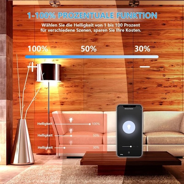 Dimmer, WiFi-ljusdimmer med procentfunktion och timerfunktion, WLAN röststyrd infälld ljusdimmer