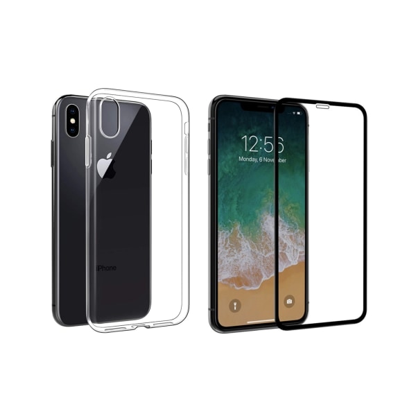 TG iPhone XS Max - 1 Set Iskunsa- ja iskunkestävä silikonikuori näytönsuojan kanssa, läpinäkyvä
