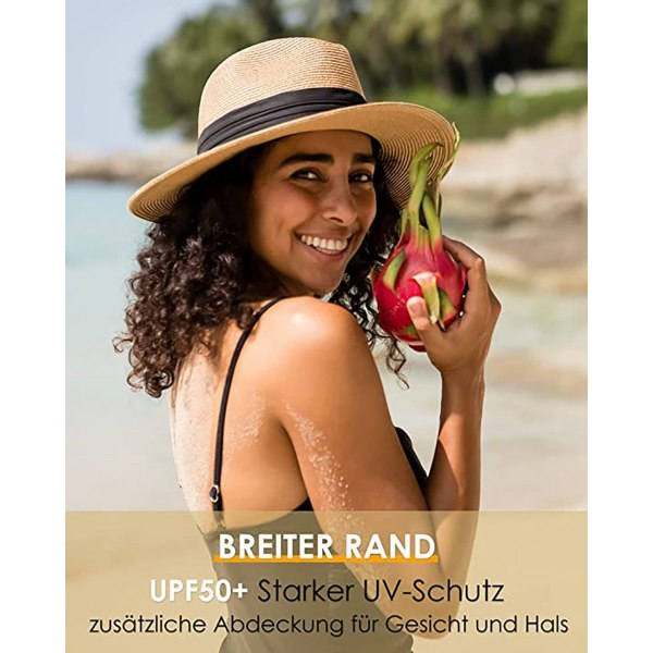 Panamahatt i Halm med Bred Brede, Unisex, Justerbar Halmhatt, Strand