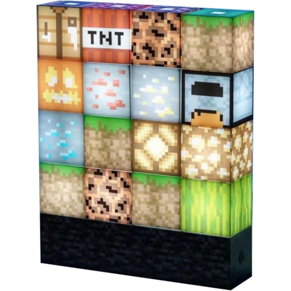 Minecraft Bloklys 16 Omarrangerbare Lysblokke og Stenbase Minecraft Soveværelsestilbehør Lampe Natlys Byg Din Egen Nivå