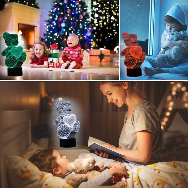 3D Nattlampa LED-lampa Nattlampa Barn Touch-lampa 7 färger Byt