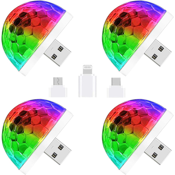 Galaxy USB disco bolle lys lydaktiveret LED atmosf?r festljus mini b?rbar f?r smartphone, 4w (4st)
