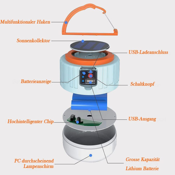 LED-campinglampa med fjärrkontroll, 2400 mAh kraft