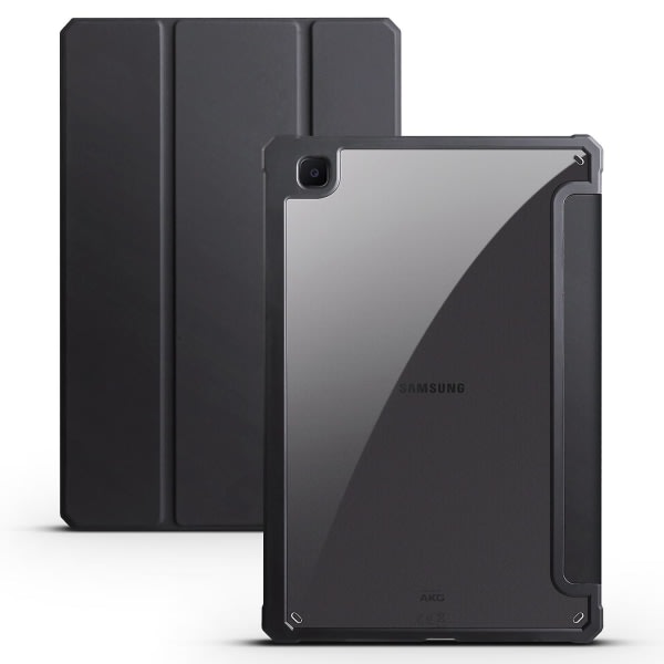 For Samsung Galaxy Tab S6 Lite / Tab S6 Lite (2022) Pu Läder Tri-fold Stand Cover Mjuk TPU Transparent Akryl Baksida Case Med Auto Black