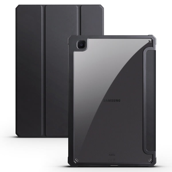 Til Samsung Galaxy Tab S6 Lite / Tab S6 Lite (2022) PU Læder Tri-fold Stativ Cover Blød TPU Transparent Akryl Bagside Case Med Auto Sort