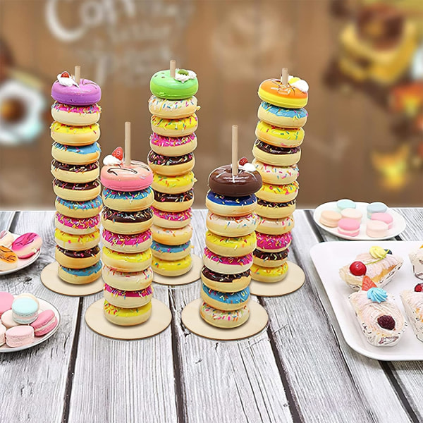 Galaxy Paket med 5 Trä Dessert Donut Tower Stand Bar Trä Bagels Tårta Dessertbord