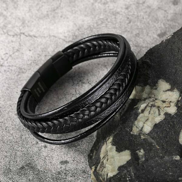 Herrarmband i rostfritt stål äkta läder armband flätad med lås