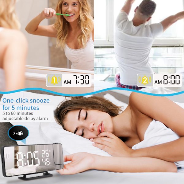 INF Projector Clock with Temperature Mirror/Black