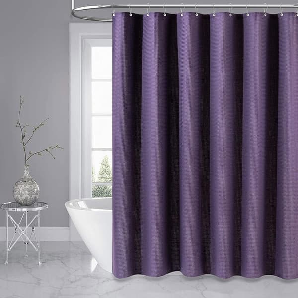 Vandtæt tekstureret polyester badeforhæng, maskinvaskbart med 12 kroge, til hjemme- og hotelbadeværelser, lilla, 180 x 180 cm
