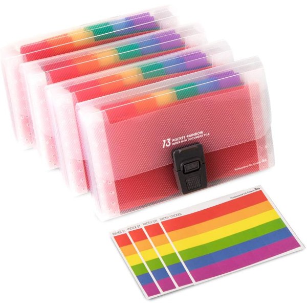 Galaxy 4-pack expanderande filmapp A6 storlek 13 fickor Portable Rainbow Document Organizer