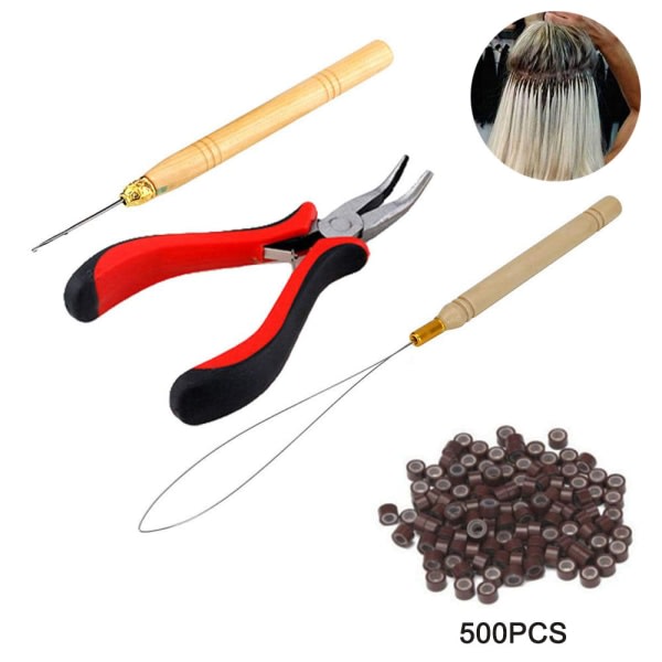 TG Hårförlängningssats, professionella verktyg med hårförlängning Mörkbrun