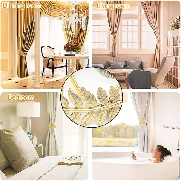 2 stk Gardinholdere Gull Blad Form, Minimalistisk Gardin