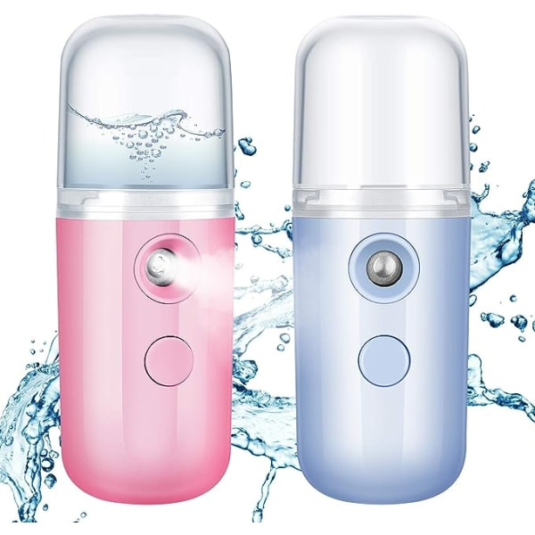 2 bærbare mini ansiktsdusjer (rosa og blå), håndholdt nano mini f