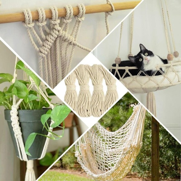 Makramérep, Tjockt Rep, Stort Flätat Bomullsrep, 8mm x 20m Beige