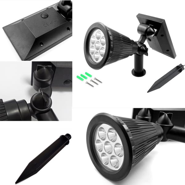 Vandtæt udendørs solcelle spotlight – 7 hvide LED'er