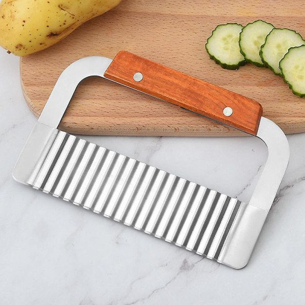Våffelskivare, Potatiskivare, Våffelskivare Pommes frites Skivare Rostfritt stål Blad Trähandtag Grönsakssallad