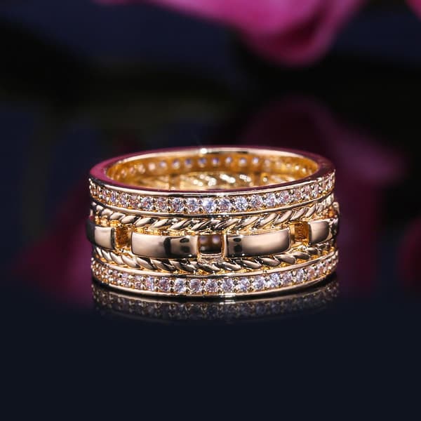 Handgjorda breda ringar Zirkon 925 silver present Gold Gold US 9 Size (18,9 mm i diameter)