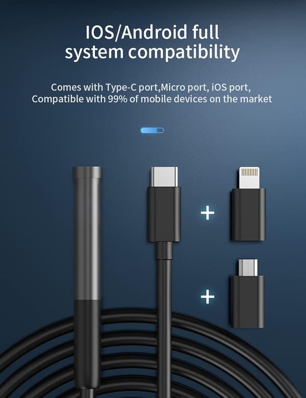 Endoscope Inspection Camera, Wifi USB Endoscope Camera Flexible Rigid Hose Camera with 6 LED Lights (9.8ft)_yux