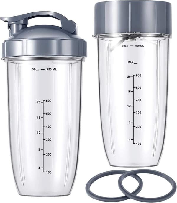 Passar Nutribullet Blenderkopp och Bladbytesats - Inkluderar Stor 32oz (946.4ml) Kopp - 1 Uppfällbart Bärlock - 1 Premium Extraktorblad